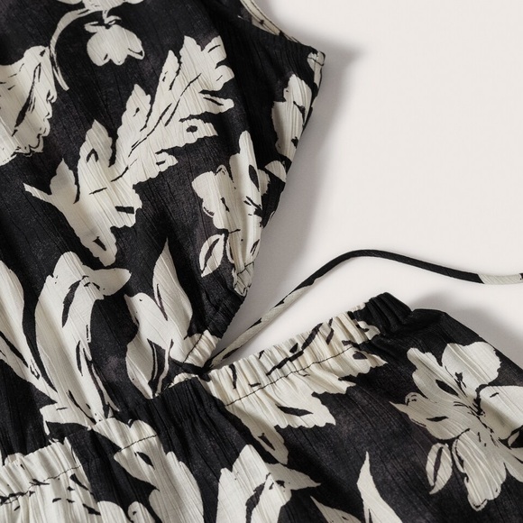 Mango side slit dress in black and white floral print size L - Picture 6 of 12